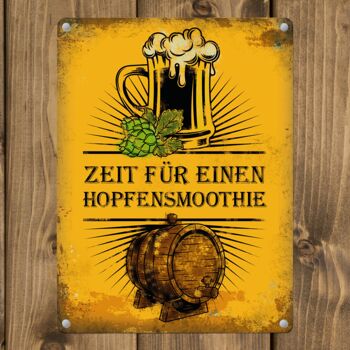 Plaque en métal avec motif de bière et inscription : time for a hop smoothie 3