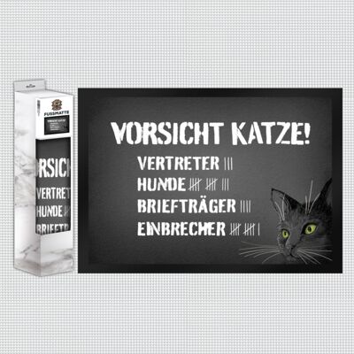 Vorsicht Katze Fußmatte mit Strichliste Motiv