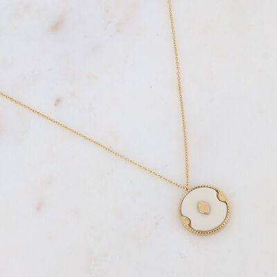 Golden Bobby necklace with white round acetate