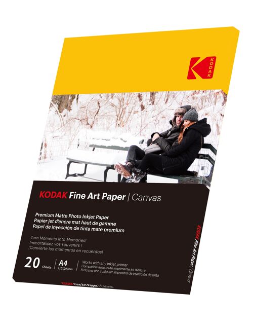 Kodak - 20 Feuilles De Papier Photo 230g/m², A4, Jet D'encre Effet Toile - 9891090