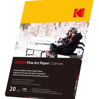 Kodak - 20 Feuilles De Papier Photo 230g/m², A4, Jet D'encre Effet Toile - 9891090