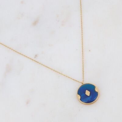 Golden Bobby necklace with dark blue round acetate
