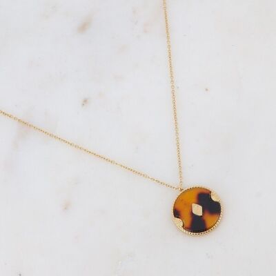 Golden Bobby necklace with round leopard acetate
