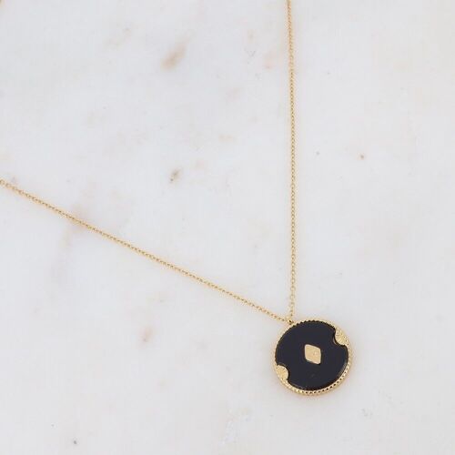 Collier Bobby doré avec acétate rond noir