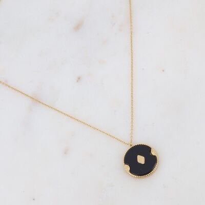 Gold Bobby necklace with round black acetate