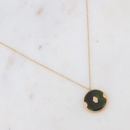 Collier Bobby doré avec acétate rond vert