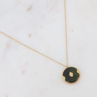 Gold Bobby necklace with round green acetate
