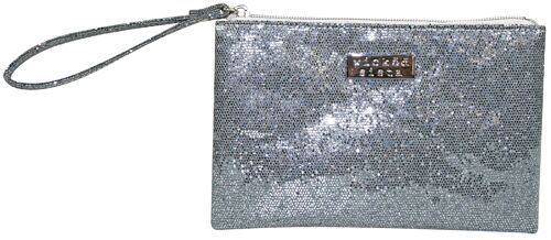 Bag Glitter Large Flat Purse with Wristlet Silver Kosmetiktasche Tasche