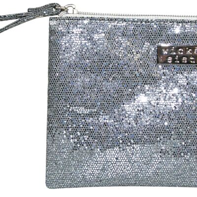 Bag Glitter Large Flat Purse with Wristlet Silver Kosmetiktasche Tasche