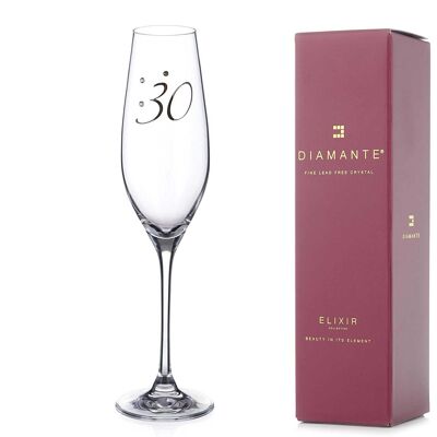 30th Birthday Champagne Flute Adorned With Swarovski Crystals - Single Glass
