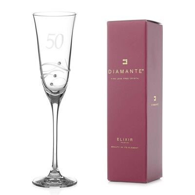 50th Birthday Champagne Flute Adorned With Swarovski Crystals - Single Glass