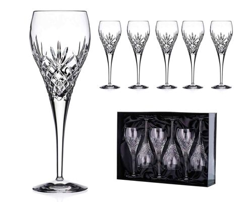 6 Pcs Set Hand Cut Symphony 24% Lead Crystal White And Rosé Wine Glasses