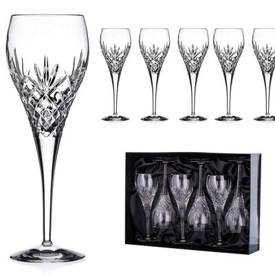 6 Pcs Set Hand Cut Symphony 24% Lead Crystal White And Rosé Wine Glasses