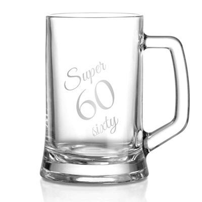 60th Birthday Beer Tankard – Beer Mug With ‘‘super Sixty Slogan – Bulky Durable Glass