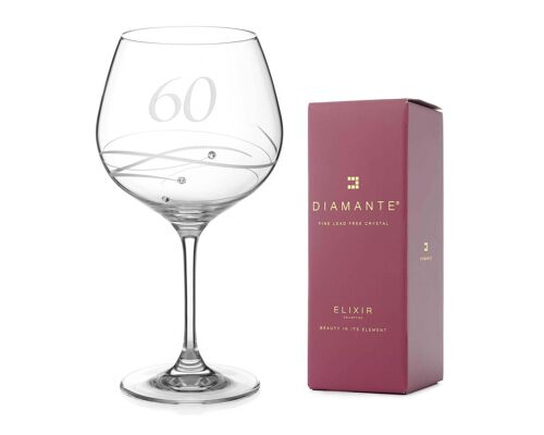 60th Birthday Crystal Gin Glass Adorned With Swarovski Crystals - Single Glass