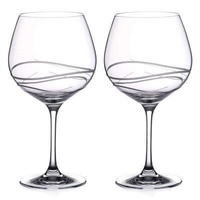 A Pair Of Hand Cut Ocean Design Gin Copa Crystal Glasses In Gift Packaging