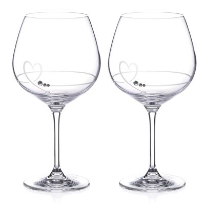 A Pair Of Petit Valentine Heart Gin Copa Glasses With Swarovski Crystals