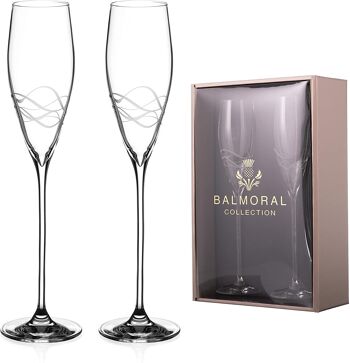 Balmoral Champagne Flue Prosecco Paire De Verres Avec Collection 'seawaves'' Design Coupé À La Main - Lot De 2