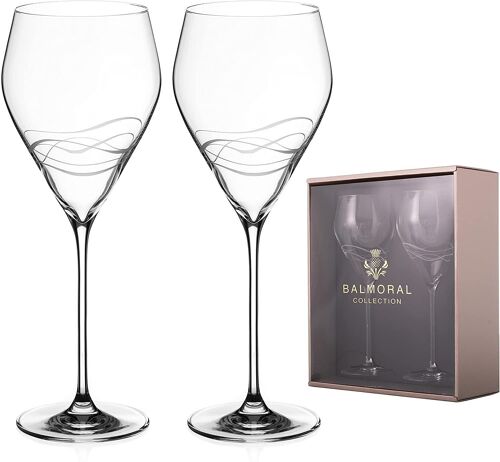 Balmoral Red Wine Glasses Pair – ‘seawaves’ Collection Hand Cut Crystal Wine Goblets Set Of 2