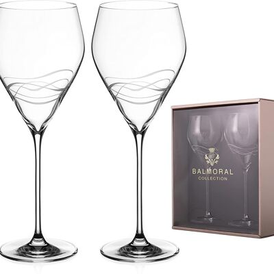 Balmoral Red Wine Glasses Pair – ‘seawaves’ Collection Hand Cut Crystal Wine Goblets Set Of 2