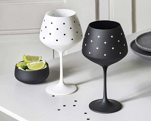 Black And White Gin Glasses -"spots & Dots" - Painted Crystal Gin Copa Glasses Pair - Set Of 2
