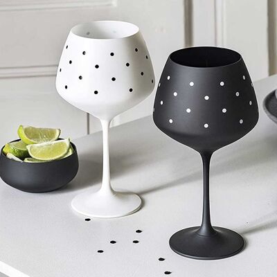 Black And White Gin Glasses -"spots & Dots" - Painted Crystal Gin Copa Glasses Pair - Set Of 2