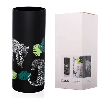 Black Painted Crystal Vase "jungle Leaves" - Glass Vase Painted From Outer Side - Great Home Accessory Or For Flowers - 25 Cm (black)