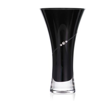 Black Trumpet Vase 'silhouette' - Small Hand Cut Crystal Vase With Swarovski Crystals - 18cm