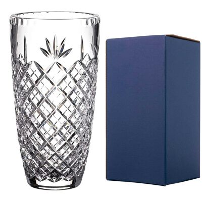 Crystal Barrel Vase - Made From 24% Lead Crystal With Blank Engraving Panel - Vase Prepared For Personalisation (18.5 Cm)