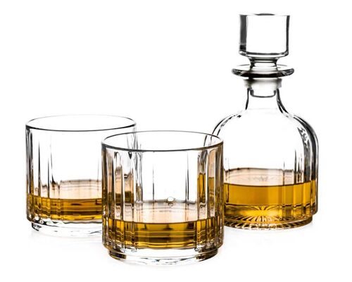 Crystal Whisky Set, Combo Stackable 3 Piece Whisky Set With 1 Decanter And 2 Tumblers