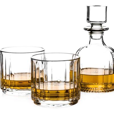 Crystal Whisky Set, Combo Stackable 3 Piece Whisky Set With 1 Decanter And 2 Tumblers