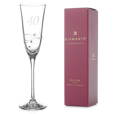 Diamante 40th Birthday Champagne Glass – Single Crystal Champagne Flute With A Hand Etched “40” - Embellished With Swarovski Crystals