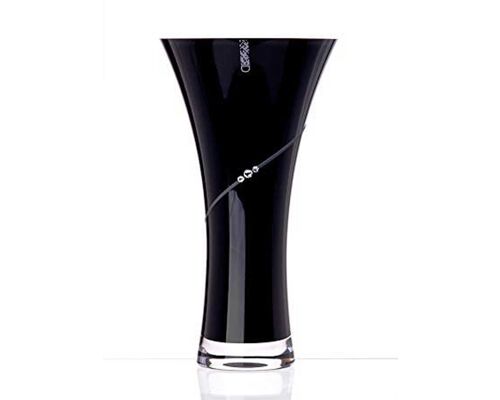 Diamante Black Silhouette Hollow Sided Trumpet Tapered Flared Vase With Swarovski Crystals - 25cm