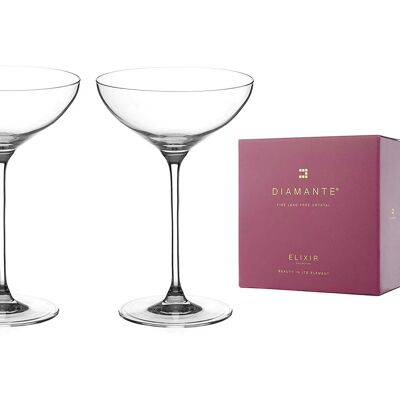 Diamante Champagne Cocktail Saucers Coupes Pair - ‘moda’ Collection Undecorated Crystal - Set Of 2