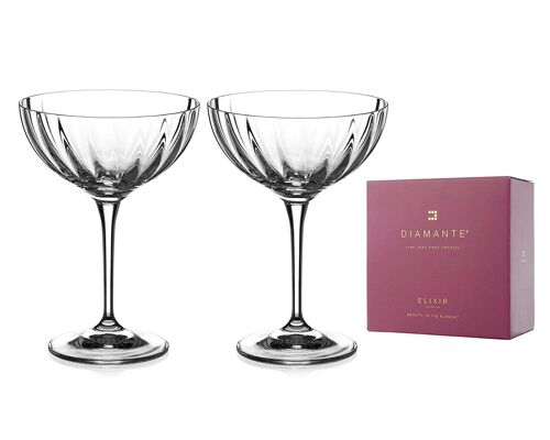 Diamante Champagne Cocktail Saucers/coupes Pair - ‘mirage’ - Hand Cut Crystal Set Of 2