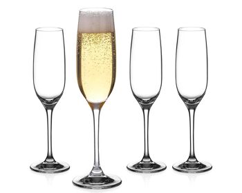 Verres à Prosecco Cristal Flûtes à Champagne Diamante - Collection 'Everyday' Cristal Non Décoré - Lot de 4