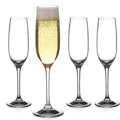 Diamante Champagne Flutes Crystal Prosecco Glasses - 'everyday' Collection Undecorated Crystal - Set Of 4