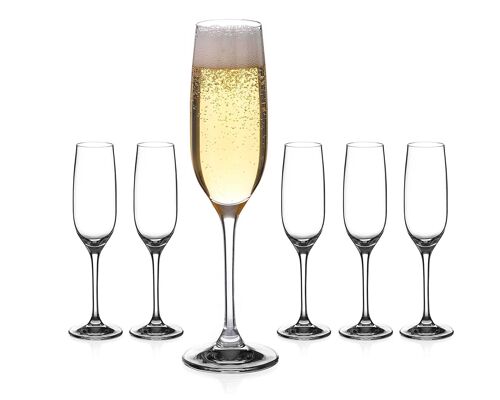 Diamante Champagne Flutes Crystal Prosecco Glasses - 'everyday' Collection Undecorated Crystal - Set Of 6