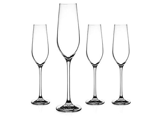 Diamante Champagne Flutes Crystal Prosecco Glasses - ‘auris’ Collection Undecorated Crystal - Set Of 4