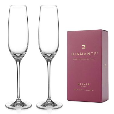 Diamante Champagne Flutes Crystal Prosecco Glasses Pair - ‘moda’ Collection Undecorated Crystal - Set Of 2