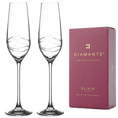 Diamante Champagne Flutes Crystal Prosecco Glasses – ‘venice’ Collection Hand Cut Crystal – Set Of 2