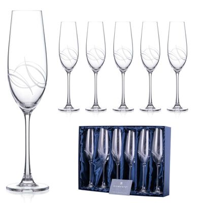 Diamante Champagne Flutes Prosecco Glasses Set Of 6 With 'arctic' Hand Cut Design - Set Of 6
