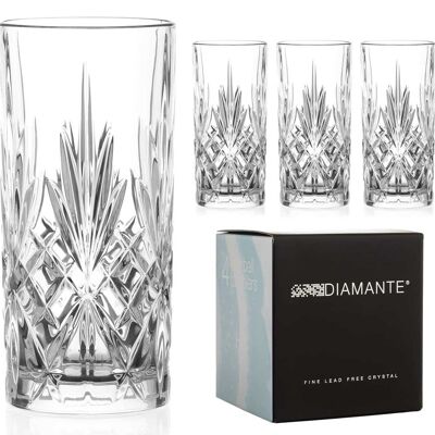 Diamante Chatsworth Hi Ball Tumbler - Perfect For Long Drinks, Cocktails And Water - Premium Lead Free Crystal - Set Of 4