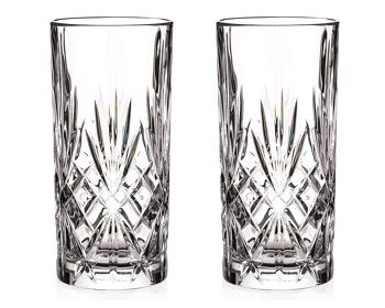 Diamante Chatsworth Highball Tumbler - Parfait pour le whisky, l'eau et les cocktails - Cristal sans plomb de qualité supérieure - Lot de 2