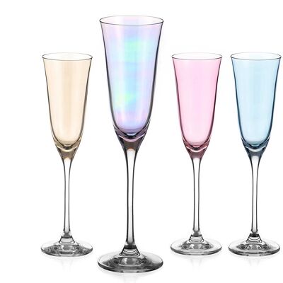Diamante Coloured Champagne Flutes - ‘kate Colour Selection’ Lustre Painted And Assorted Coloured Crystal Glass - Set Of 4