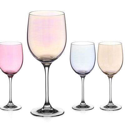 Diamante Coloured Wine Glasses - ‘everyday Colour Selection’ Lustre Painted & Assorted Coloured Crystal Glasses - Set Of 4