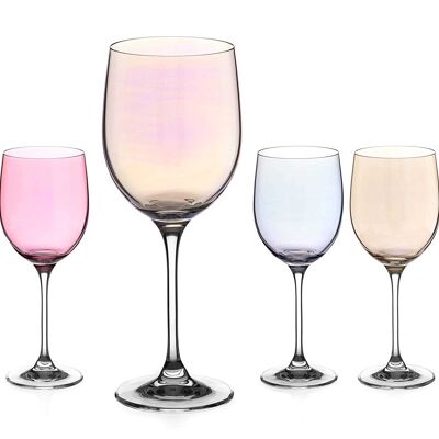 Diamante Coloured Wine Glasses - ‘everyday Colour Selection’ Lustre Painted & Assorted Coloured Crystal Glasses - Set Of 4