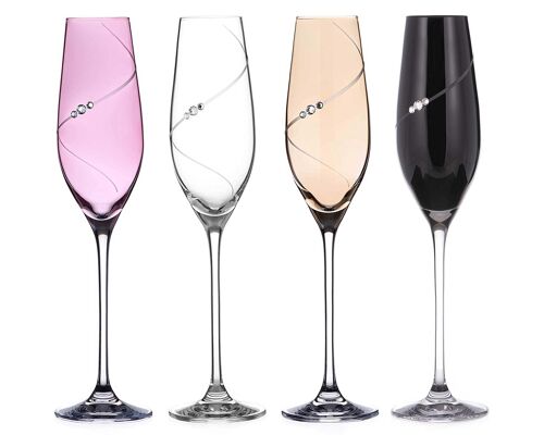 Diamante Coloured Champagne Flutes With ‘silhouette Colour Selection’ Hand Cut Design - Embellished With Swarovski Crystals - Set Of 4