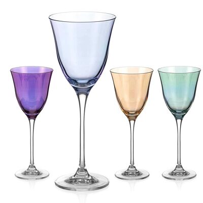 Diamante Coloured Wine Glasses - ‘kate Colour Selection’ Lustre Painted & Assorted Coloured Crystal Glass - Set Of 4