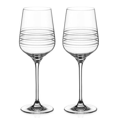 Diamante Contemporary Elegant Hand Cut Wine Glasses Pair With ‘portobello’ Collection Hand Cut Design - Set Of 2